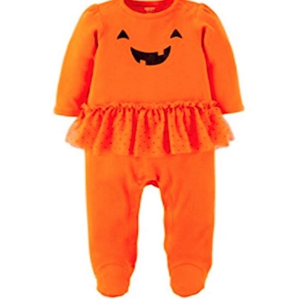 Carters Halloween Pumpkin Tutu Sleeper Bodysuit Size 3 Months Orange Black